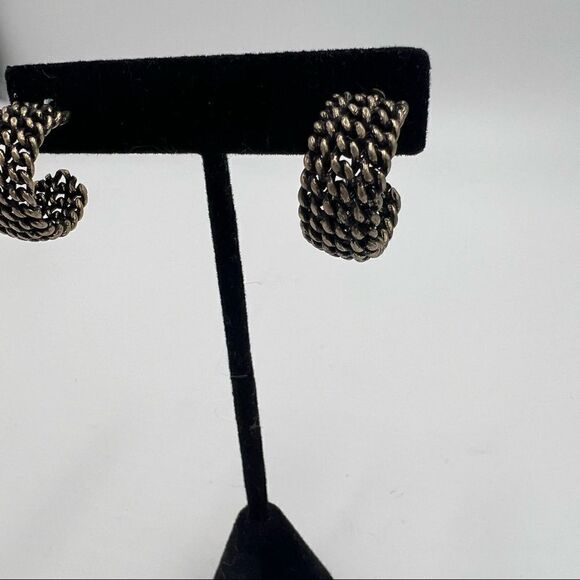 Small Chain Link Hoop Earrings - Dark Silver Tone Hoops - Picture 2 of 4